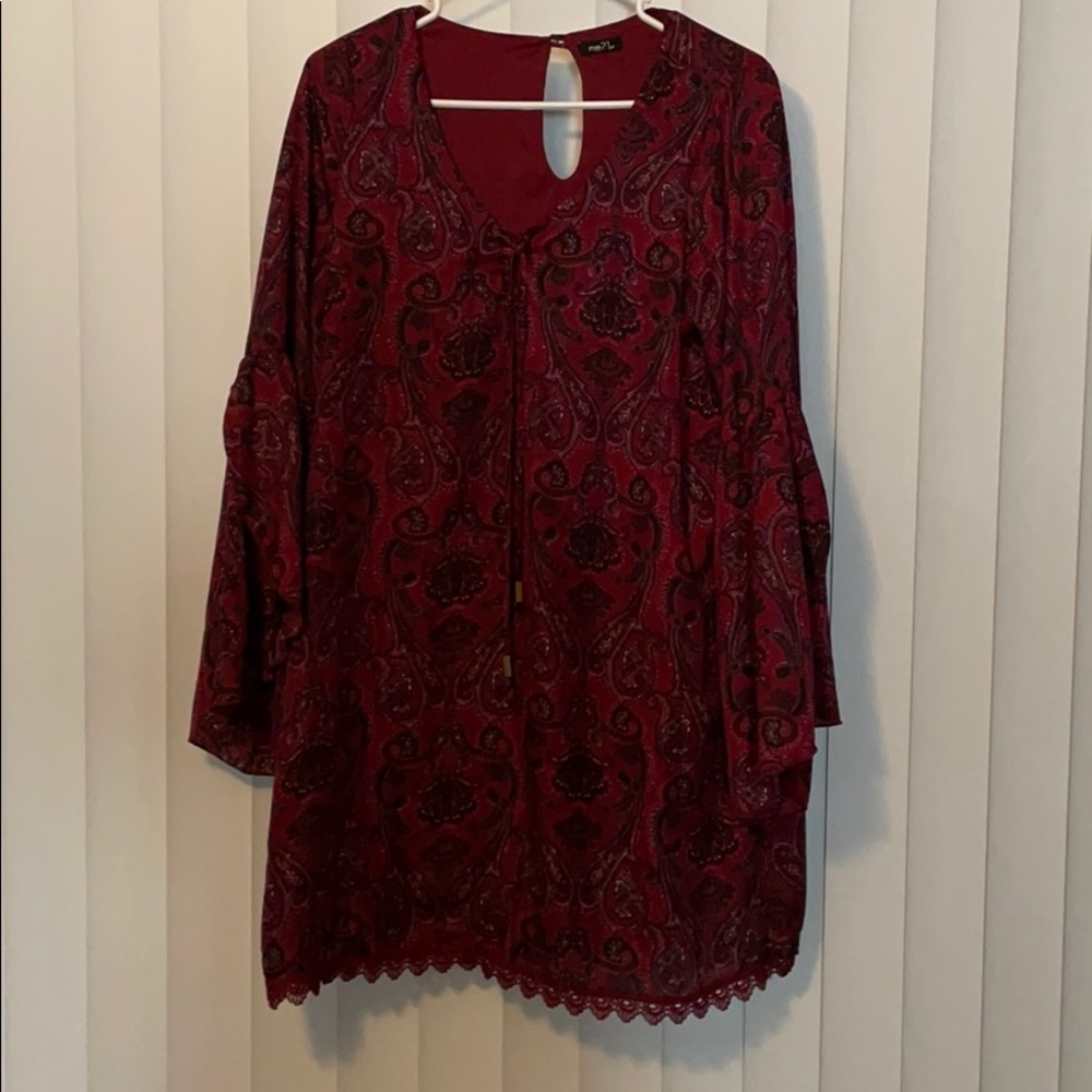 Maroon boho paisley print dress